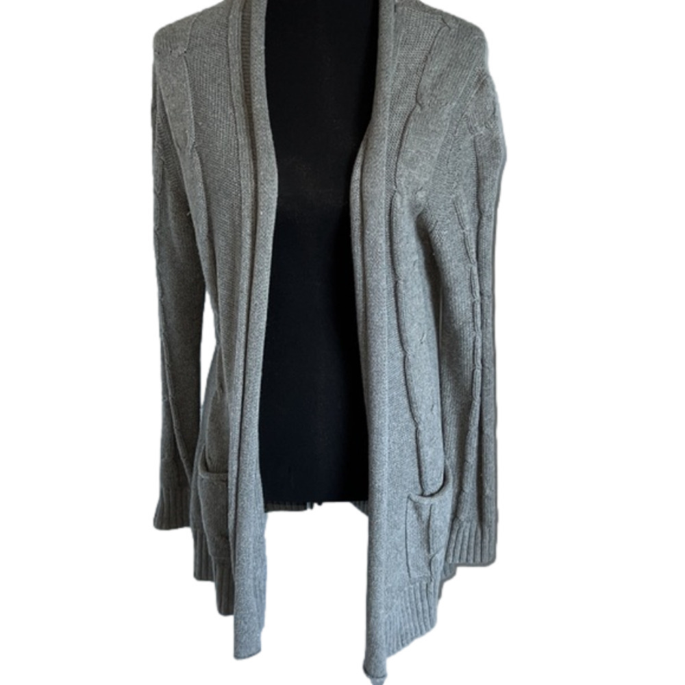 Grey long knit sweater Petite Large extra‎ cozy pockets